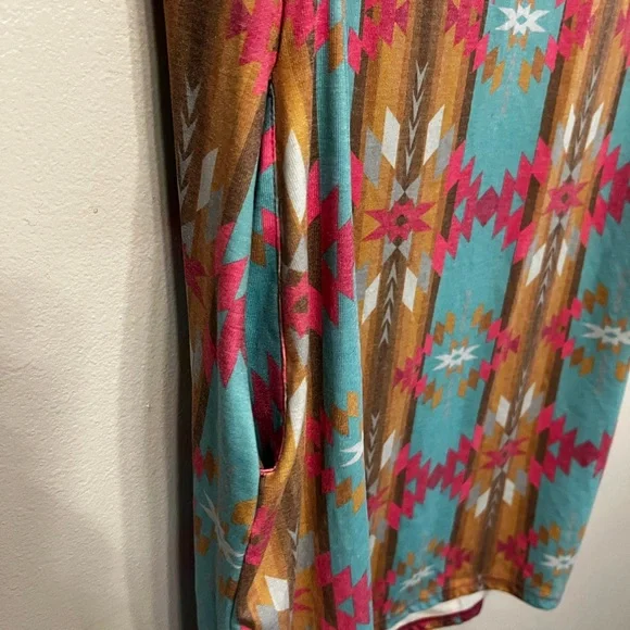 Crazy Train Aztec Mini Dress in Turquoise and Mustard Western Cowgirl Rodeo Sz L - Picture 4 of 5